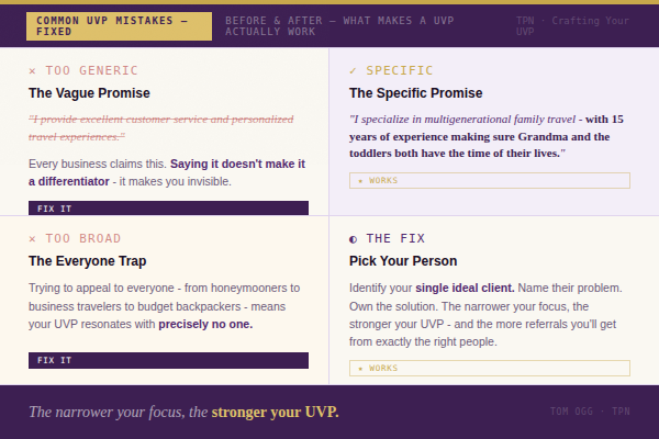 Crafting Your UVP (Unique Value Proposition) in 2026 - Tom Ogg, Co-Founder and Co-Owner - Travel Professional NEWS - 04_crafting-uvp-2026_uvp-mistakes_600x400