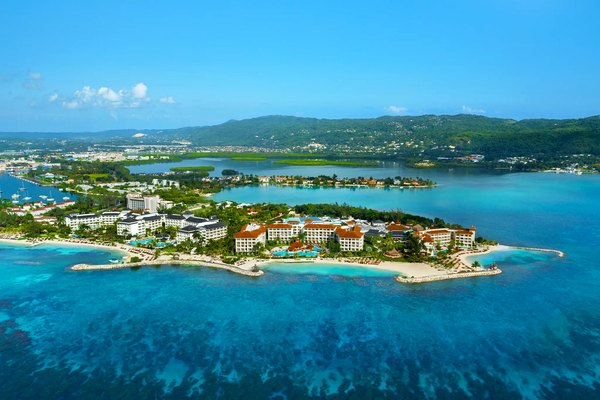 Aerial view of the Secrets St. James peninsula in Montego Bay