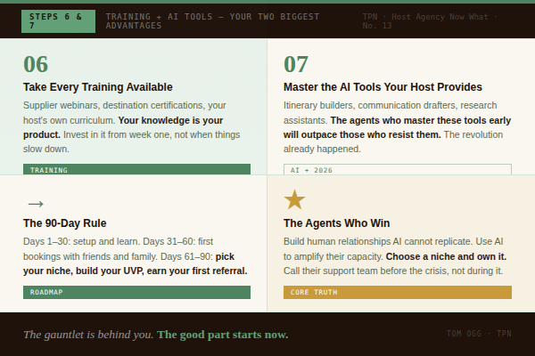 So You Signed With a Host Agency - Now What? - Tom Ogg, Co-Founder and Co-Owner - Travel Professional NEWS - 04_host-agency-now-what_training-ai_600x400