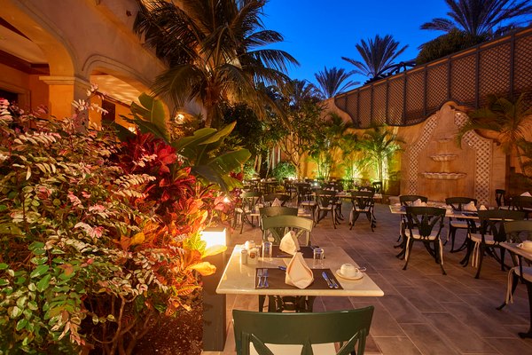 Market Cafe garden terrace at Secrets Bahia Real