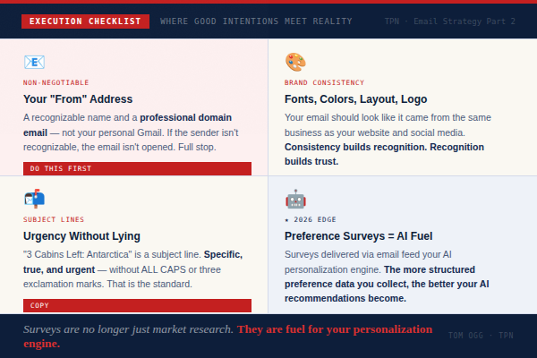 Creating an Email Campaign Strategy That Doesn't Put Your Clients to Sleep - Part Two - Tom Ogg, Co-Founder and Co-Owner - Travel Professional NEWS - 04_email-campaign-pt2_execution-checklist_600x400