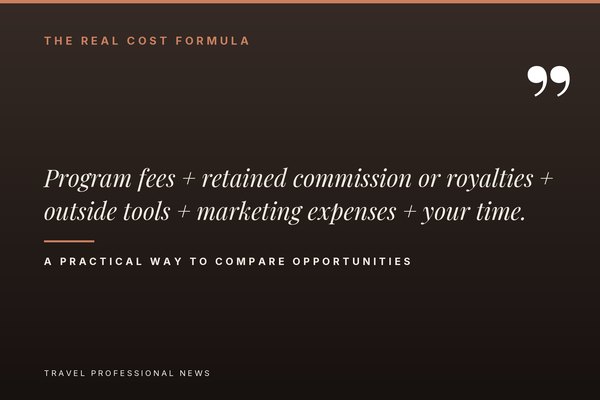 Program fees plus retained commission or royalties plus outside tools plus marketing expenses plus your time