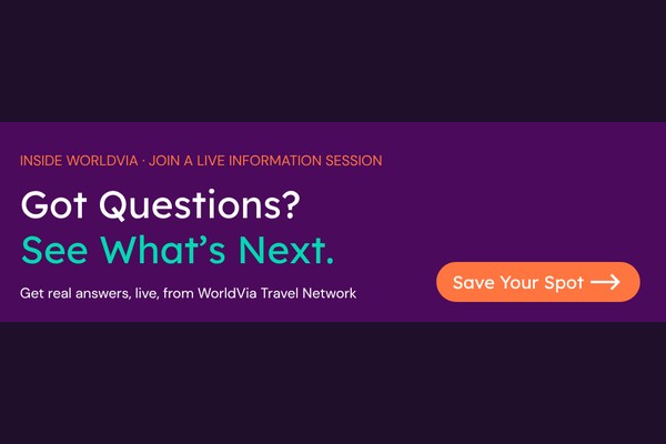 WorldVia Travel Network banner inviting advisors to join a live information session