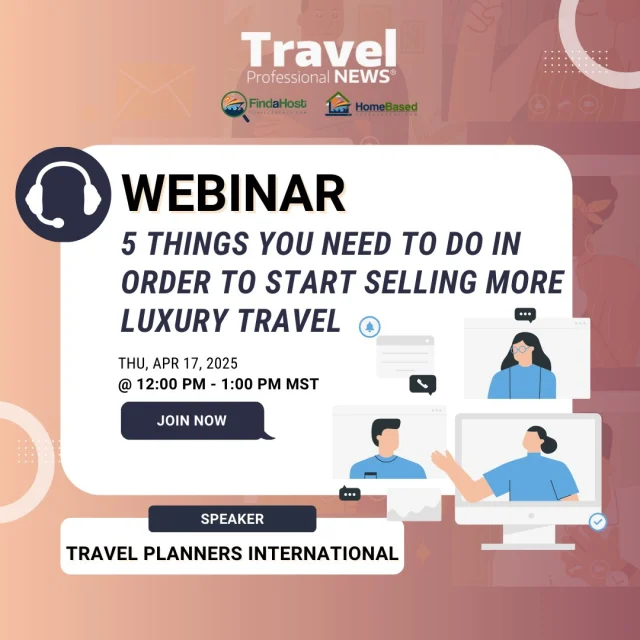 🔔 TODAY!! 
Webinar: 5 Things You Need To Do In Order To Start Selling More Luxury Travel
🗓️ When: Thu, Apr 17, 2025 | 12:00 PM - 1:00 PM MST
🔗 See the link in our bio to register.

💎 Level Up with @travelplannersinter ✨

Thinking about selling more luxury travel instead of just contemporary or value-based options? It all starts with how you position yourself and your brand.

Join @travelplannersinter to learn how to:
✅ Attract the right luxury clients
✅ Position yourself as a luxury expert
✅ Confidently close high-end bookings

🎁 Two lucky attendees will win 30-minute phone consultations with Dave, and one lucky attendee will win a $50 Amazon Gift Card!

📅 Don’t miss this chance to elevate your business! 

#LuxuryTravel #TravelAdvisors #HighEndBookings #WinBig #TravelPlannersInternational #GroupTravel #AffinityGroups #TravelAgents #Webinar #TravelSales #BusinessGrowth #Webinar #CloseMoreDeals #WinBig #TravelAdvisorTips #BoostYourSales #TravelWebinar #CloseTheDeal #ExpertTravelPlanning #BusinessConsultation #WinWithTravel #TravelSalesSuccess #TravelOpportunities #TravelExperience #TravelAdvisors #travelagent #travel #traveladvisor